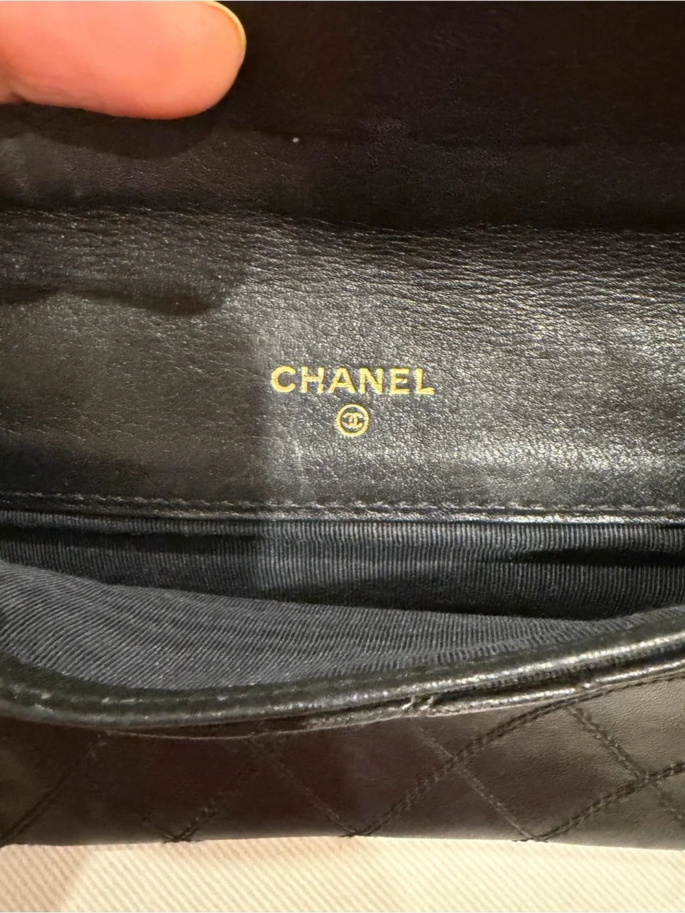 Chanel CC Black Leather Quilted Flap Envelope Wallet Clutch